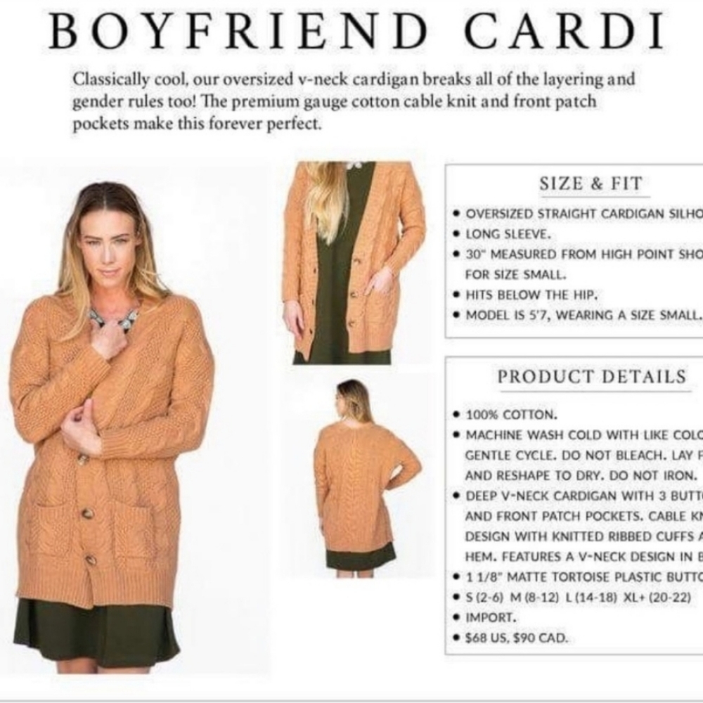 Agnes & Dora Mustard Boyfriend Cardigan Size L - Picture 3 of 6